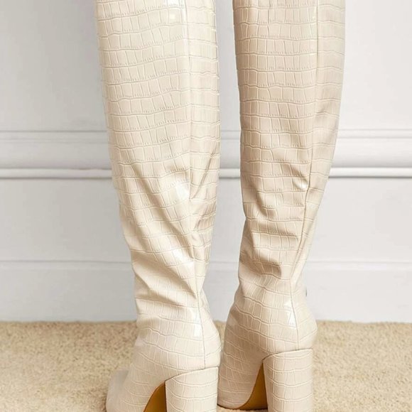 NEW Croc Embossed Chunky Heeled Boots - EUR37 - Picture 2 of 7